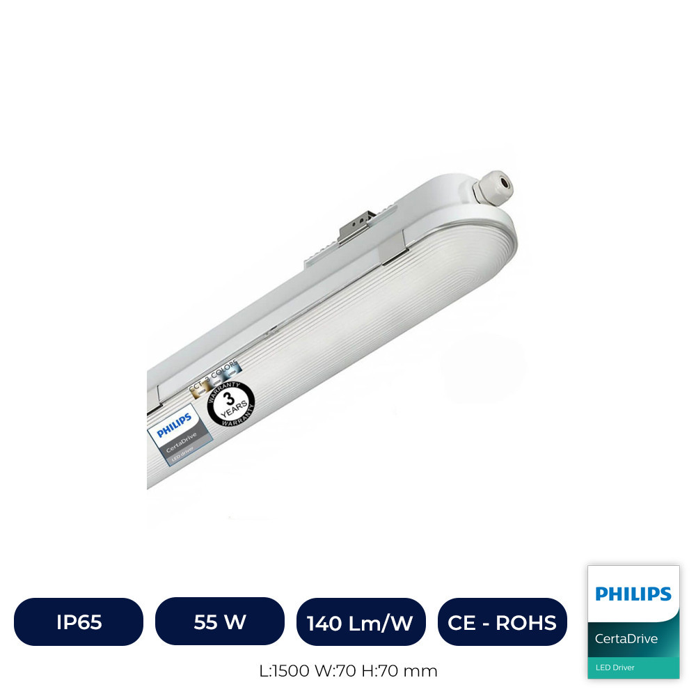 Réglette Étanche LED Intégrée 55W Driver Philips COREPLUS - CCT - 60cm