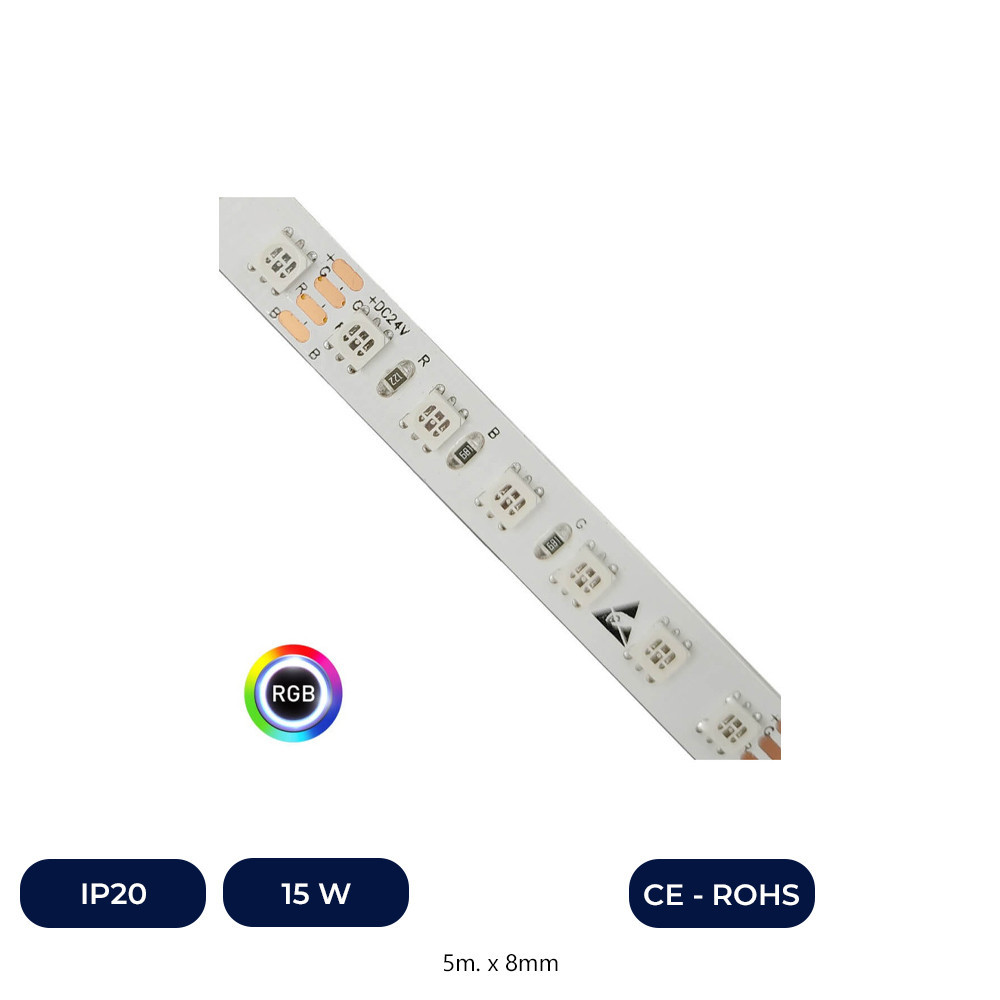 Ruban LED 24V RGB | 120xLED/M | 5m | SMD3535 | 560Lm | 15W/M | IP20