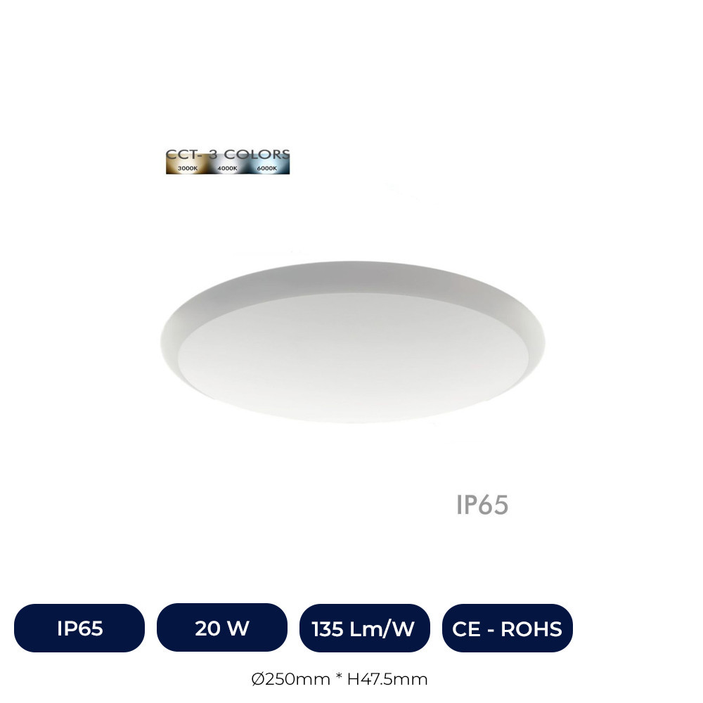 Plafonnier LED Surface - IP65 - 20W - 16W - 12W - CCT - Couleur Sélectionnable