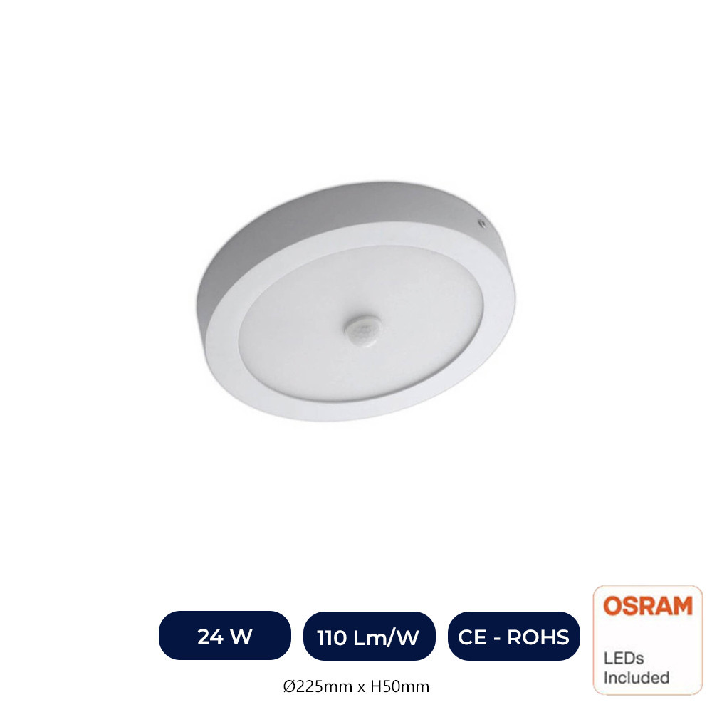 Plafonnier LED Surface Circulaire 24W - 22W- 20W -18W Détecteur De Mouvement - 2700K+CCT - OSRAM CHIP