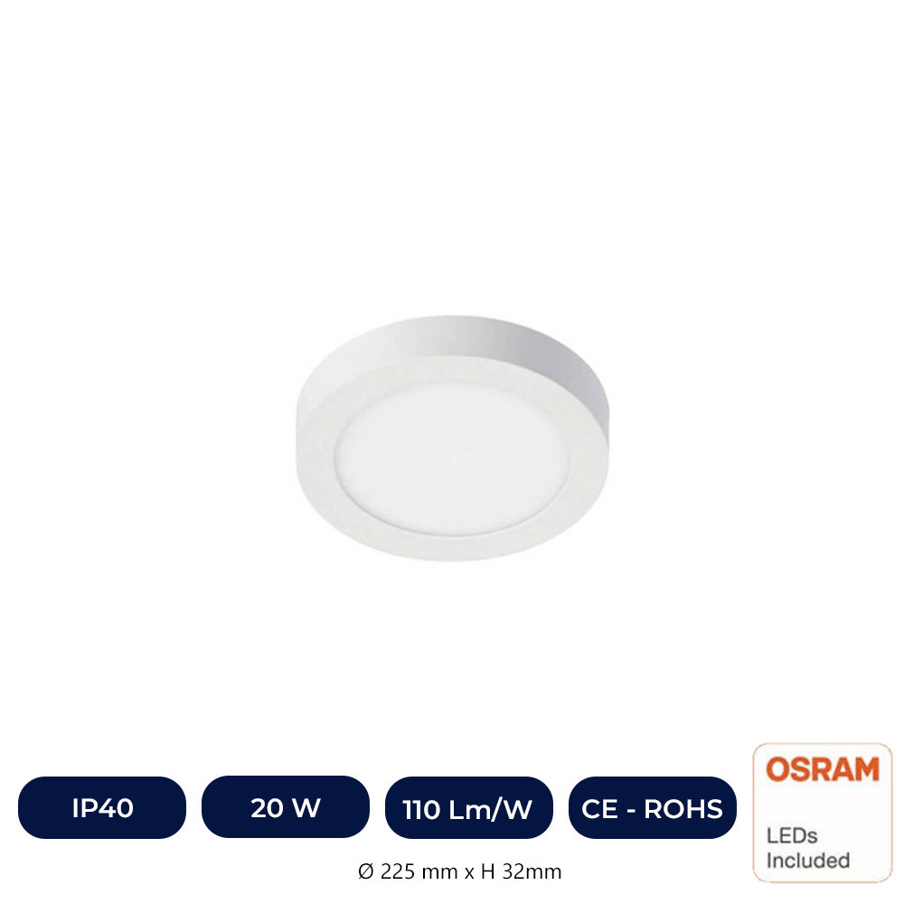 Plafonnier LED Avec Surface Rond 20W - OSRAM CHIP DURIS E 2835