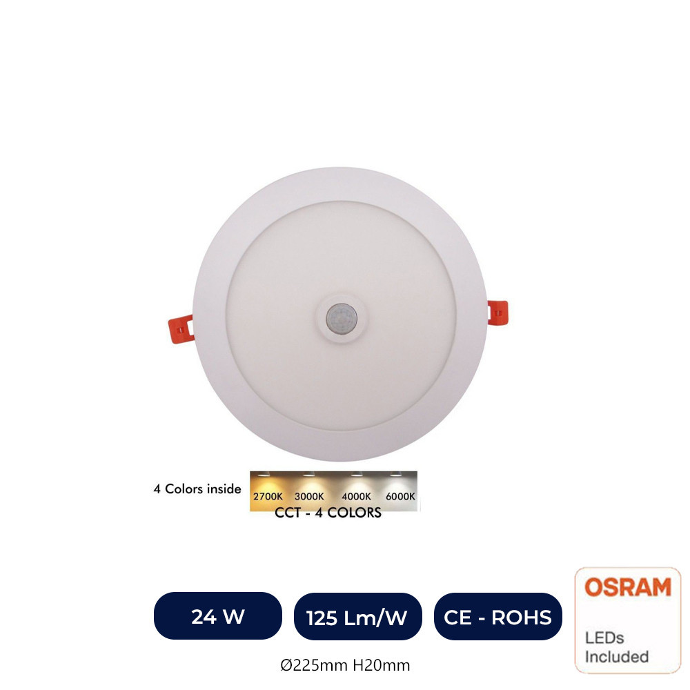 Plafonnier Slim LED Rond 20W Détecteur - CCT - OSRAM CHIP DURIS E 2835