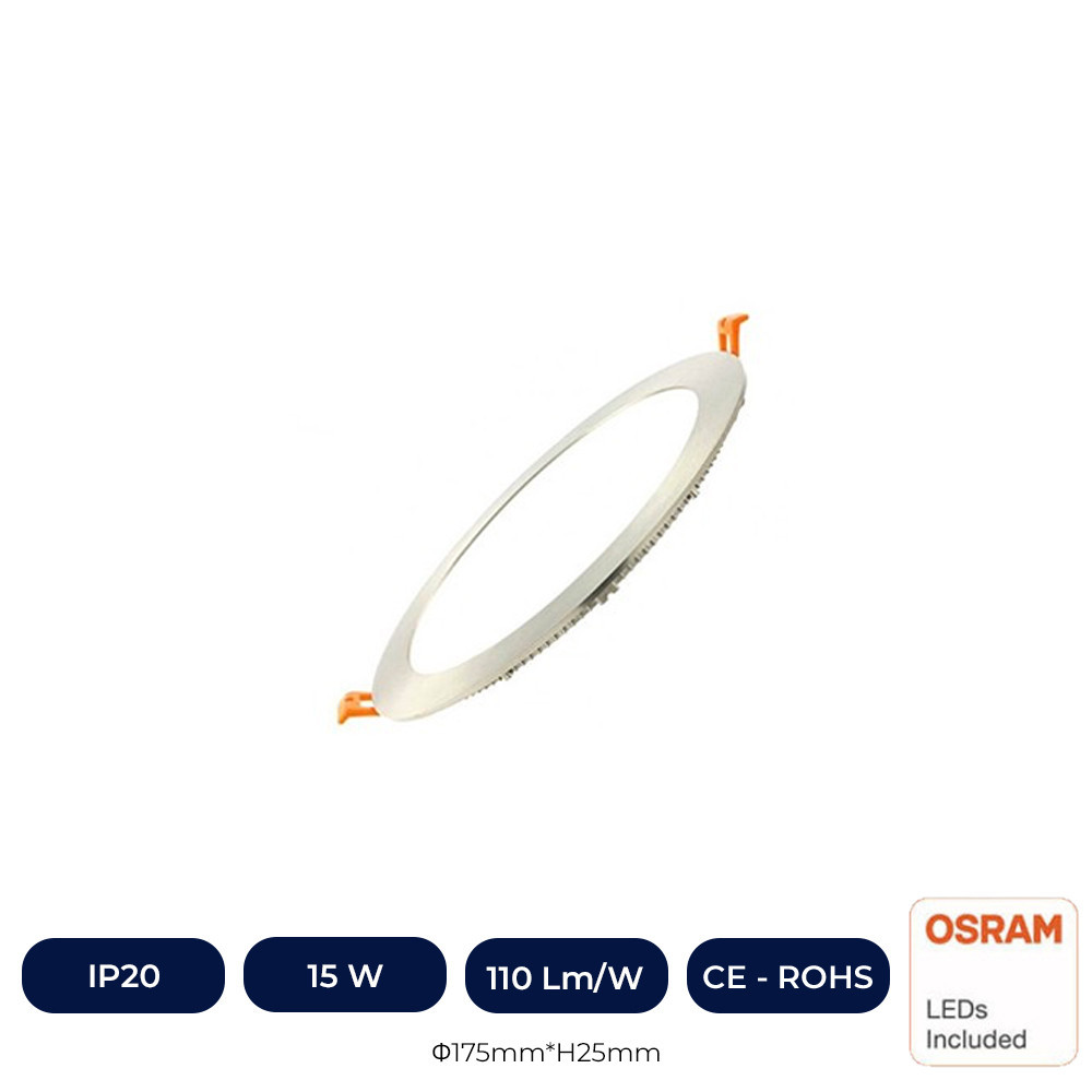 Plafonnier Slim LED Rond 15W Inox - CCT - OSRAM CHIP DURIS E 2835