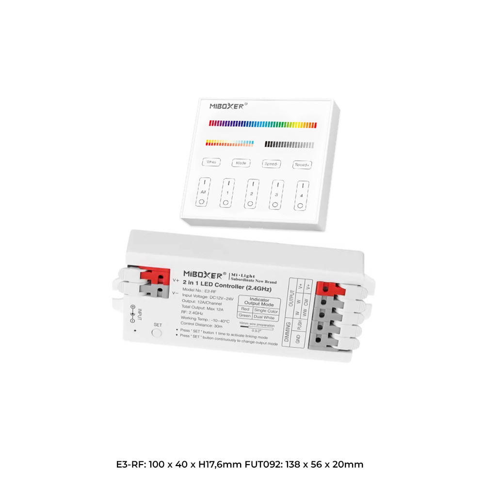 Pack Contrôleur LED CCT - RVB - 12-24V + Panneau De Commande Déporté - 2,4GHz