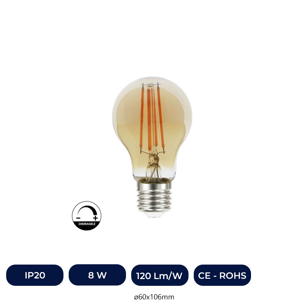 Ampoule LED À Filament 8W E27 A60 - DIMABLE