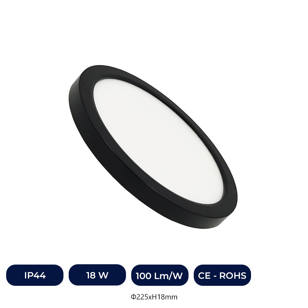 Plafonnier + Downlight LED - Circulaire - noir - Puissance Ajustable 18W - 16W - 14W - 12W - 5CCT - SMD2835 140Lm/W