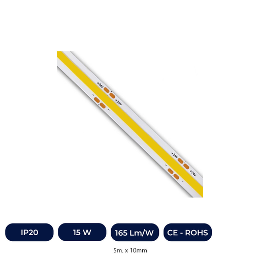 [IC9619-15WSP512D-27K] Ruban LED COB 24V | 512 LED/M | 5m | FLIP CHIP | 1650Lm |15W/M | CRI90 | IP20