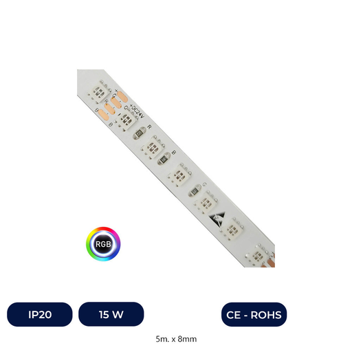 [IC120D15WRGB] Ruban LED 24V RGB | 120xLED/M | 5m | SMD3535 | 560Lm | 15W/M | IP20