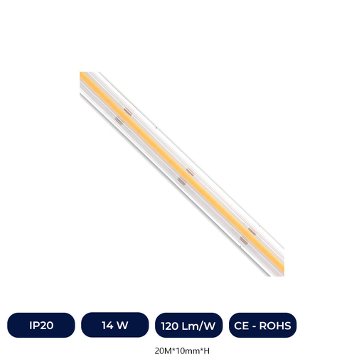 [ICGM14W-27K] Ruban LED COB 220V | 448 LED/M | 20m | FLIP CHIP | 1200Lm/M |14W/M | CRI+82 | IP67