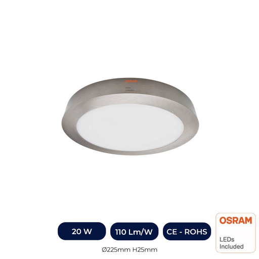 [IC42809] Plafonnier LED 20W Circulaire Inox - CCT - OSRAM CHIP DURIS E 2835