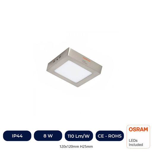 [ICCCT-B8WPSD] Plafonnier LED 8W Quadrado Inox - CCT - OSRAM CHIP DURIS E 2835