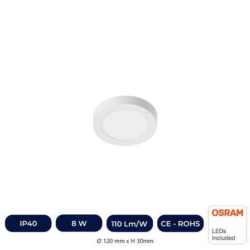 [ICOSR8WSRLP-3K] Plafonnier LED Avec Surface Rond 8W - OSRAM CHIP DURIS E 2835