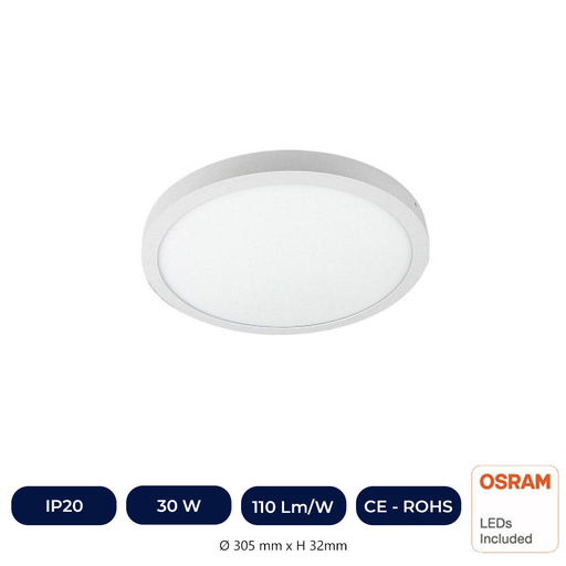 [ICOSR30WSRLP-3K] Plafonnier LED Avec Surface Rond 30W - OSRAM CHIP DURIS E 2835