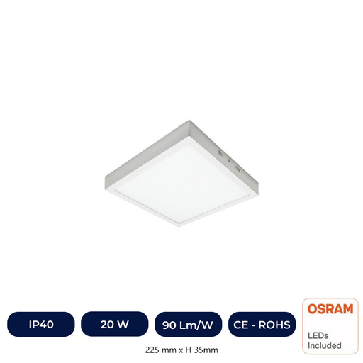 [ICOSC20WSRLP-3K] Plafonnier LED Avec Surface Carré 20W - OSRAM CHIP DURIS E 283