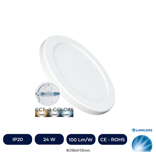 [IC95219-CCT-24WLPN] Plafonnier LED - Circulaire - WHITE LUMILEDS - 24W RÉGLABLE - CCT Couleur Sélectionnable