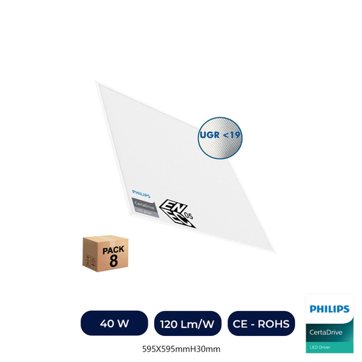 [PNP60x60UGR19-4K] PACK 8 Dalle LED 60x60 -SLIM FRAME- 40W - Philips Driver - ENEC05