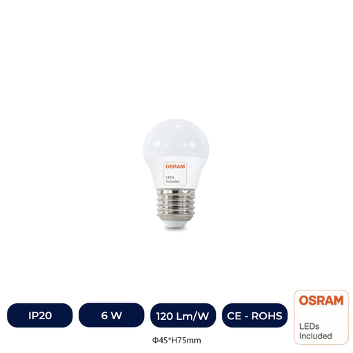 [G45-6w-27K] Ampoule LED 6W E27 G45 220º - OSRAM CHIP DURIS E 2835