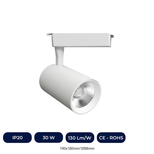 [ICNW-30WTLW] Spot LED 30W Blanc Monophasé Sur Rail CRI +92