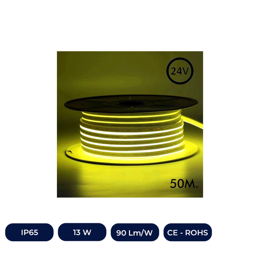 [ICYELLOW92012] Ruban Néon LED Flexible 24V - 13W/M - Bobine 50m - 6x12mm - Jaune