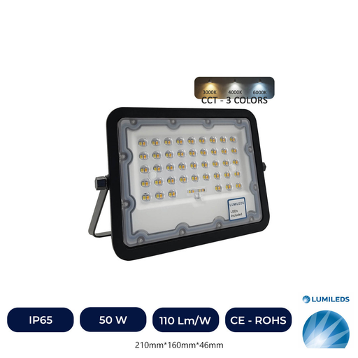 [IC87719-CCT-50WFL] Projecteur LED Spot 50W NOIR - CCT COULEUR SÉLECTIONNABLE