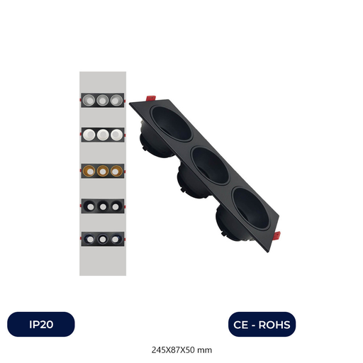 [ICB3HSS-N] Plafonnier Triple Inclinable - GU10-MR16 - Extérieur Noir