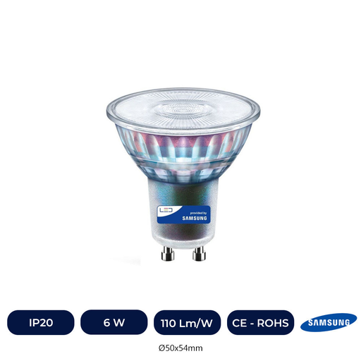 [gu10-DM6W-3K] GU10 LED 6W - DIMMABLE - SAMSUNG GLASS Ampoule LED