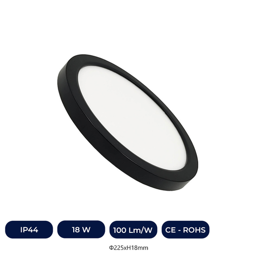 [18W-CCT-91722] Plafonnier + Downlight LED - Circulaire - noir - Puissance Ajustable 18W - 16W - 14W - 12W - 5CCT - SMD2835 140Lm/W