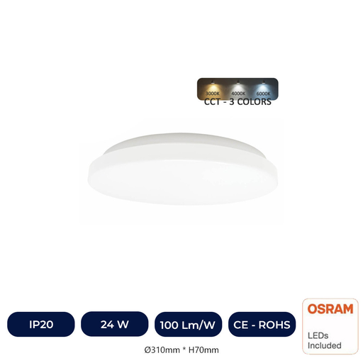 [91123-CCT] Plafonnier LED En Saillie 24W - 20W - 16W - OSRAM CHIP - CCT